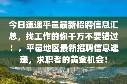 今日速递平邑最新招聘信息汇总，找工作的你千万不要错过！，平邑地区最新招聘信息速递，求职者的黄金机会！